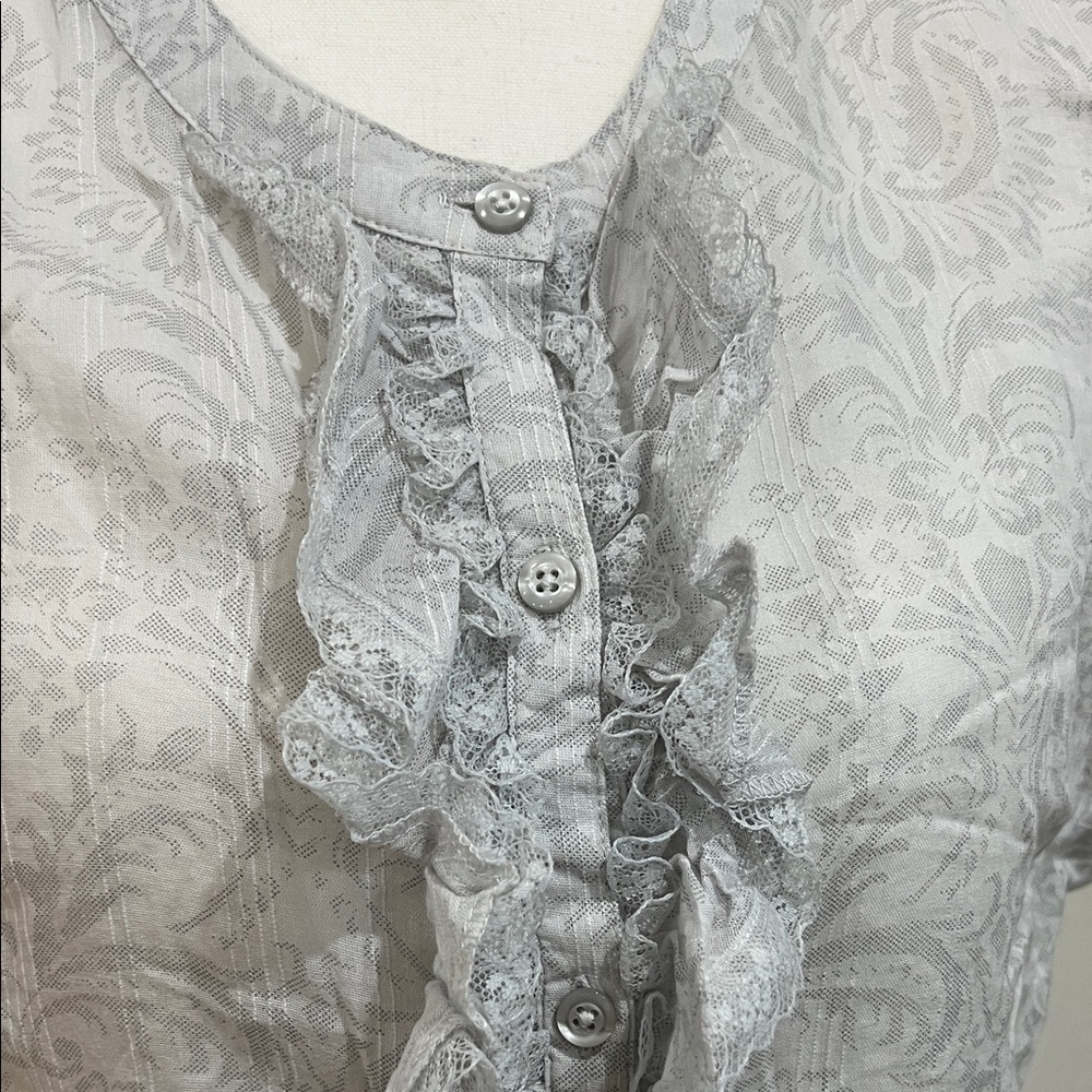 Loft Light Gray Patterned Ruffled Blouse - image 4